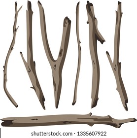 Cartoon vector illustration of dry tree brushwoods isolated on white background
