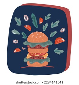 Cartoon vector illustration of duble Burger over dark background