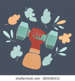 Cartoon vector illustration of Dumbbell in hand on dark background.