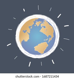 Cartoon vector illustration of Earth globe on dark.