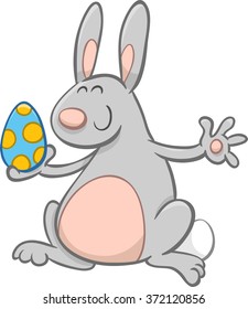 Cartoon Vector Illustration of Easter Bunny Character with Colored Egg