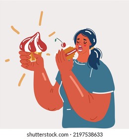 Ilustración vectorial de dibujos animados para comer quequitos y tartas