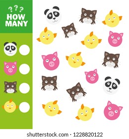 Cartoon Vector Illustration of Education Counting Game for Preschool Children - How many animals