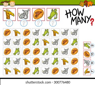 Cartoon Vector Illustration of Education Counting Game for Preschool Children with Animal Characters