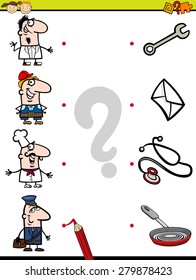 Cartoon Vector Illustration of Education Element Matching Game for Preschool Children with People Occupations