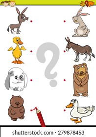 Cartoon Vector Illustration of Education Element Matching Game for Preschool Children with Baby Animals and their Mothers