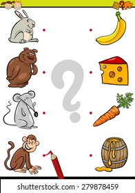 Cartoon Vector Illustration of Education Element Matching Game for Preschool Children with Animals and their Favorite Food