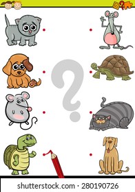Cartoon Vector Illustration of Education Element Matching Game for Preschool Children with Animals and their Children
