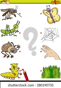 Cartoon Vector Illustration of Education Element Matching Game for Preschool Children with Insects