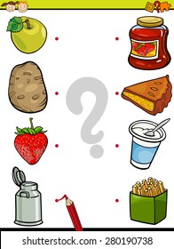 Cartoon Vector Illustration of Education Element Matching Game for Preschool Children with Food Ingredients