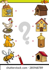 Cartoon Vector Illustration of Education Element Matching Game for Preschool Children with Animals