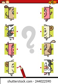 Cartoon Vector Illustration of Education Halves Matching Game for Preschool Children