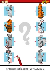 Cartoon Vector Illustration of Education Halves Matching Game for Preschool Children