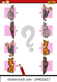 Cartoon Vector Illustration of Education Halves Matching Game for Preschool Children