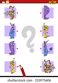 Cartoon Vector Illustration of Education Halves Matching Game for Preschool Children
