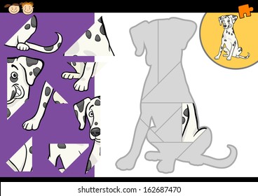 Cartoon Vector Illustration of Education Jigsaw Puzzle Game for Preschool Children with Funny Dalmatian Dog