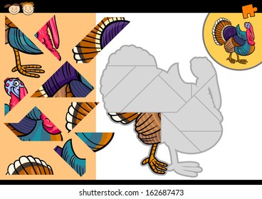 Cartoon Vector Illustration of Education Jigsaw Puzzle Game for Preschool Children with Funny Turkey Farm Bird
