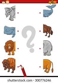 Cartoon Vector Illustration of Education Join Halves Game for Preschool Children with Animal Characters