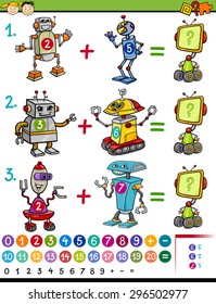 Cartoon Vector Illustration of Education Mathematical Game for Preschool Children with Animals with Funny Robots