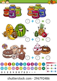 Cartoon Vector Illustration of Education Mathematical Algebra Game for Preschool Children with Fruits and Sweets