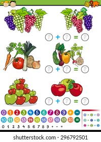 Cartoon Vector Illustration of Education Mathematical Algebra Game for Preschool Children with Fruits and Vegetables