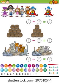 Cartoon Vector Illustration of Education Mathematical Subtraction Game for Preschool Children