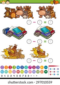 Cartoon Vector Illustration of Education Mathematical Subtraction Algebra Game for Preschool Children