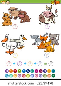 Cartoon Vector Illustration of Education Mathematical Addition Game for Preschool Children with Animal Characters