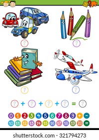Cartoon Vector Illustration of Education Mathematical Addition Task for Preschool Children