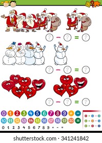 Cartoon Vector Illustration of Education Mathematical Subtraction Task for Preschool Children