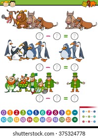 Cartoon Vector Illustration of Education Mathematical Subtraction Task for Preschool Kids