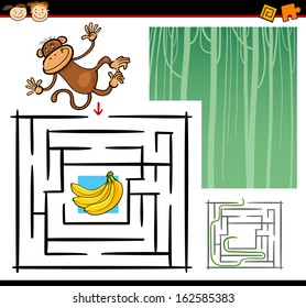 Cartoon Vector Illustration of Education Maze or Labyrinth Game for Preschool Children with Funny Monkey Wild Animal