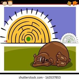 Cartoon Vector Illustration of Education Maze or Labyrinth Game for Preschool Children with Funny Sleeping Bear Animal