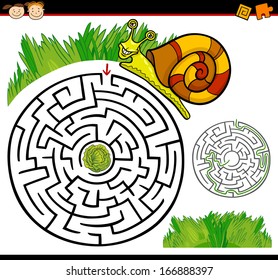 Cartoon Vector Illustration of Education Maze or Labyrinth Game for Preschool Children with Funny Snail and Lettuce or Cabbage