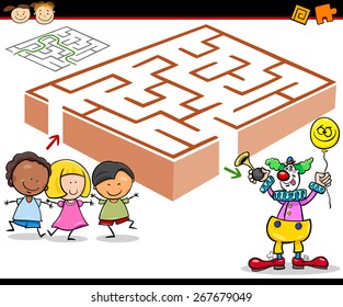 Cartoon Vector Illustration of Education Maze or Labyrinth Game for Preschool Children with Funny Robots