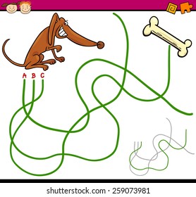 Cartoon Vector Illustration of Education Path or Maze Game for Preschool Children with Dog and Bone