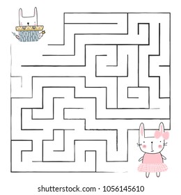 Cartoon Vector Illustration of Education Paths or Maze Game for Preschool Children with Children and Present. Vector
