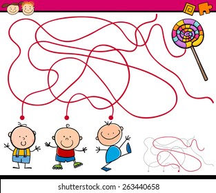 Cartoon Vector Illustration of Education Paths or Maze Game for Preschool Children