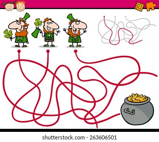 Cartoon Vector Illustration of Education Paths or Maze Game for Preschool Children