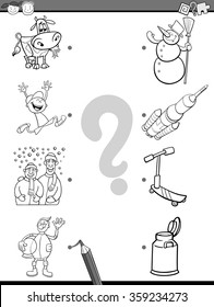 Cartoon Vector Illustration of Education Picture Matching Game for Preschool Children with People and Objects Coloring Book