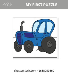 Cartoon Vector Illustration of Education Puzzle Game for Preschool Children with Funny Tractor Machine Character - My first puzzle