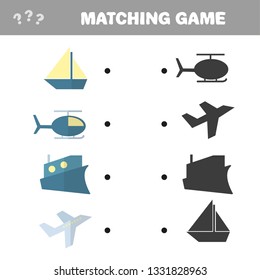 Cartoon Vector Illustration of Education Shadow Matching Game for Preschool Children - Transport