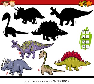 Cartoon Vector Illustration of Education Shadow Matching Game for Preschool Children