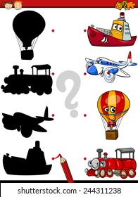 Cartoon Vector Illustration of Education Shadow Matching Game for Preschool Children