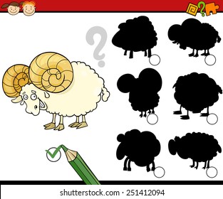 Cartoon Vector Illustration of Education Shadow Matching Game for Preschool Children