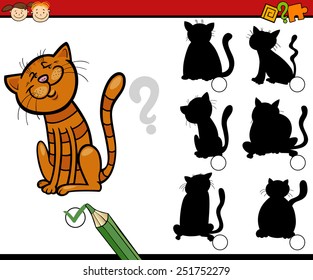 Cartoon Vector Illustration of Education Shadow Matching Game for Preschool Children