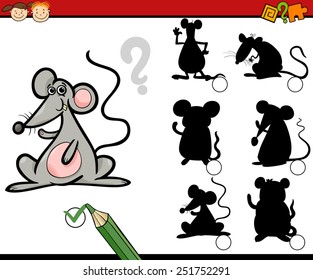 Cartoon Vector Illustration of Education Shadow Matching Game for Preschool Children