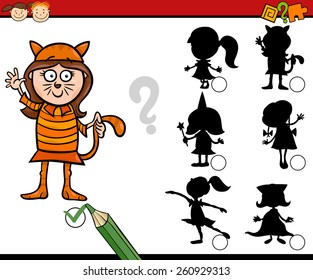 Cartoon Vector Illustration of Education Shadow Matching Game for Preschool Children