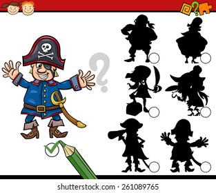 Cartoon Vector Illustration of Education Shadow Matching Game for Preschool Children
