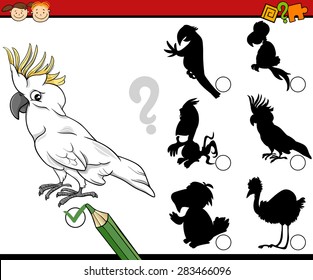 Cartoon Vector Illustration of Education Shadow Matching Game for Preschool Children